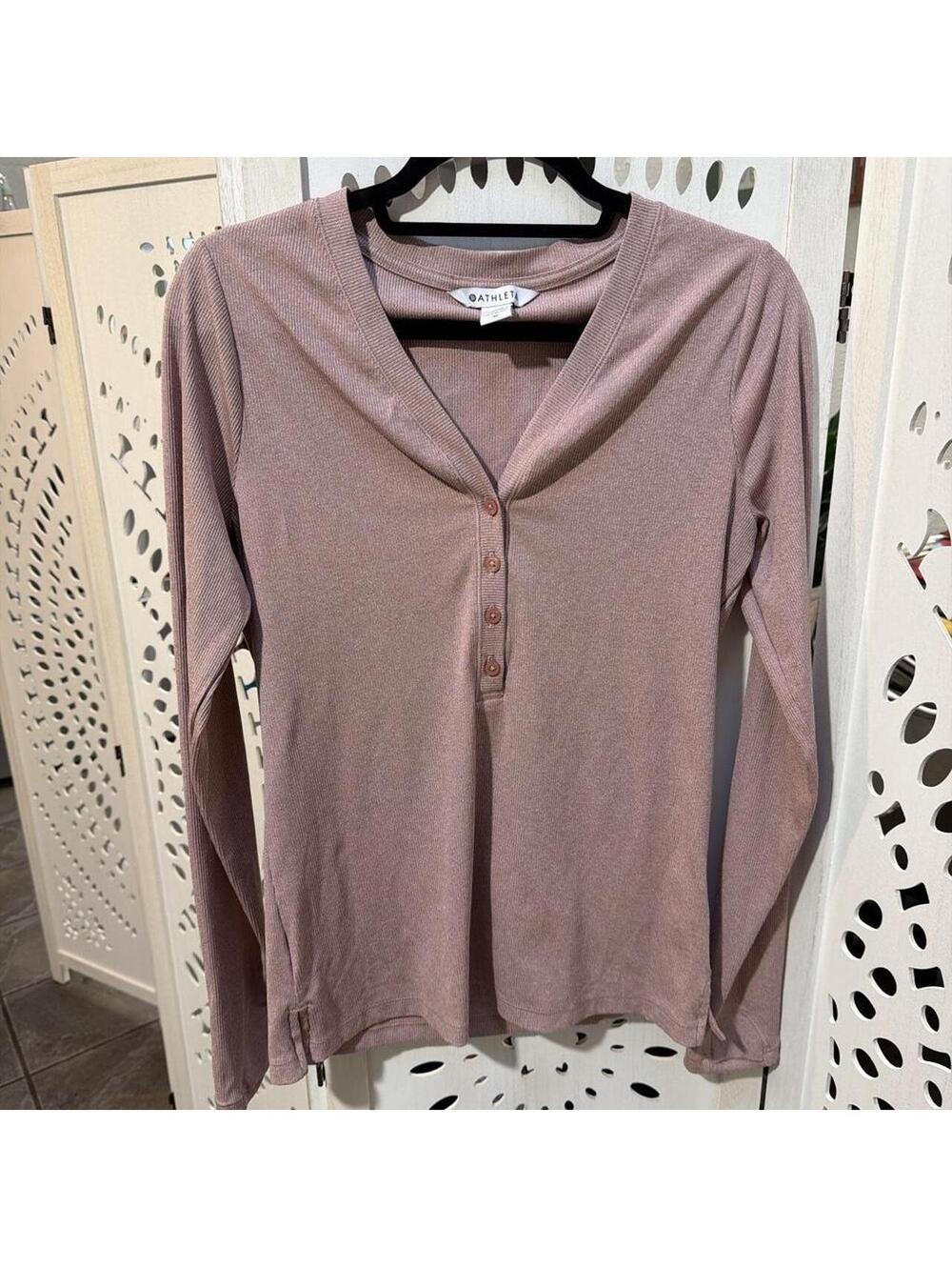 Athleta pink ribbed long sleeve top - Picture 1 of 3